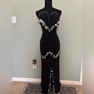 Belly dance dress with bra attached,Sz standard Handmade beaded dancing costume